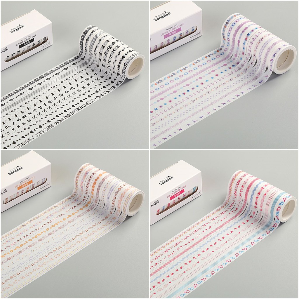Washi tape Hộp 10 cuộn - Băng dính giấy trang trí - Color Series Style
