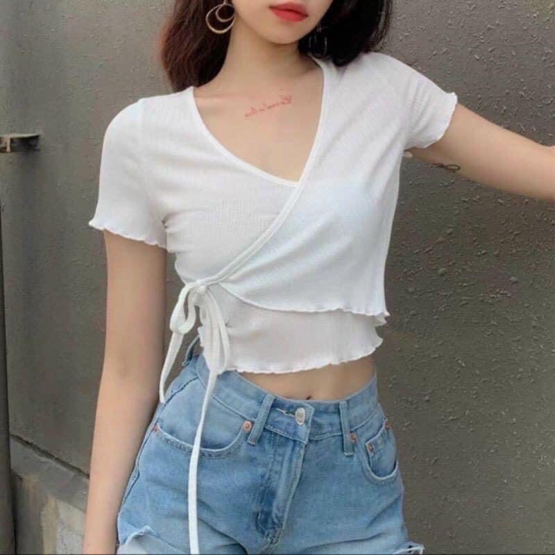 Áo croptop dây đắp chéo siêu sexy( kèm ảnh thật )