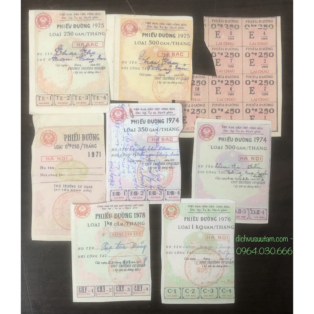 Bộ 8 mẫu Phiếu đường bao cấp COPY lưu niệm