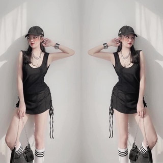 [ Ảnh thật ] Đầm 2 dây rút eo - đầm body hở lưng rút eo