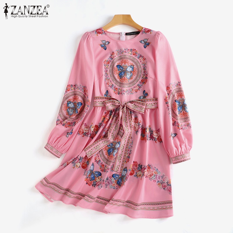 Đầm maxi Zanzea dài tay in họa tiết bướm cổ điển thanh lịch cho phái nữ