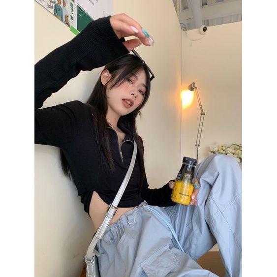 COZOK Áo Thun Tay Dài Cổ Đứng Dáng Ôm Thời Trang Trẻ Trung