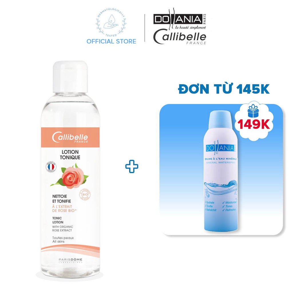 Nước hoa hồng Callibelle Lotion Tonique Rose giúp dưỡng ẩm se khít lỗ chân lông 250ml