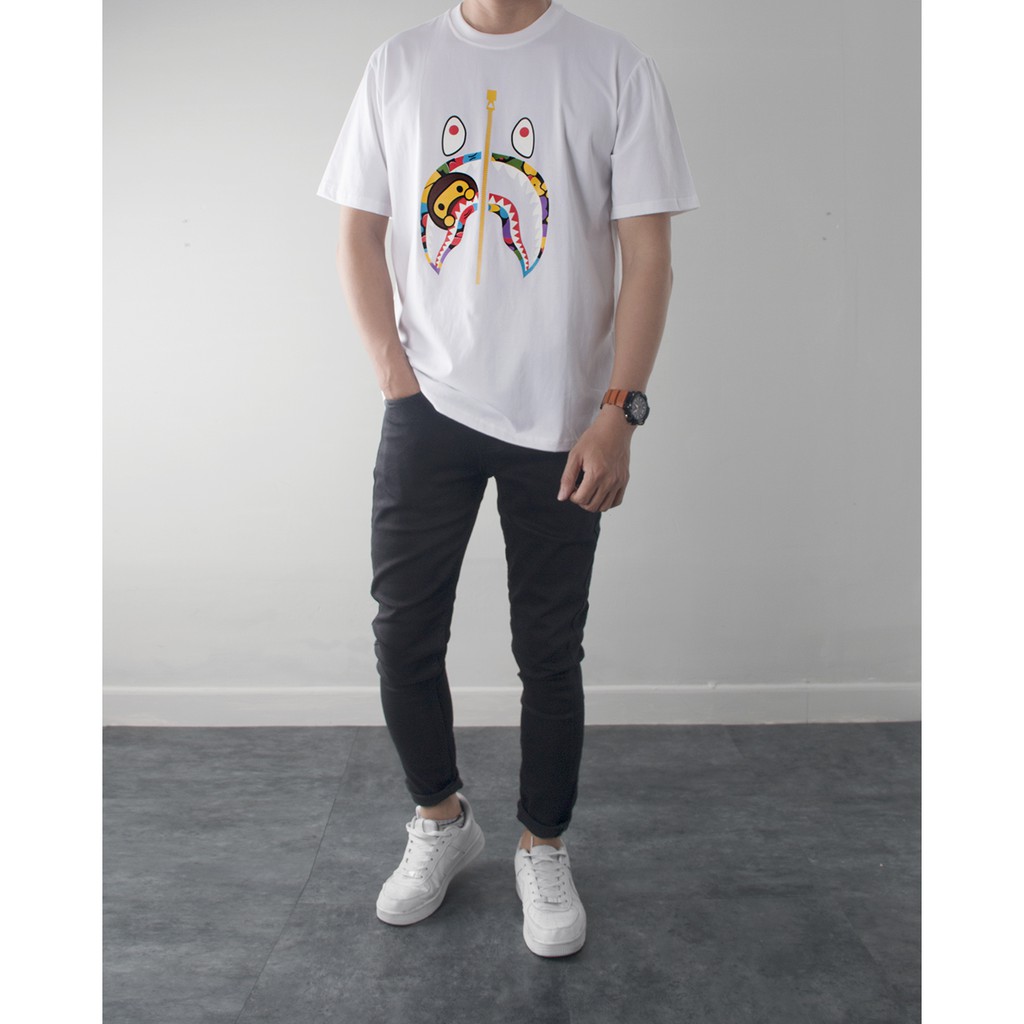 Áo thun cổ tròn ape babe milo và mẫu shark Nigo trẻ trung thanh lịch vải cotton cao cấp