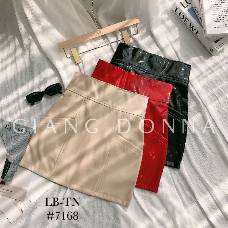 Chân váy da bóng trơn cạp cao hàng QCL1