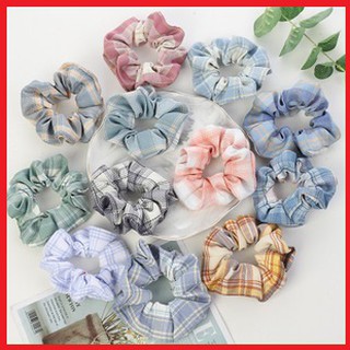[FLASH SALE]Cột Tóc Scrunchie Vải Kẻ Caro-Voan Kính Mềm Mại