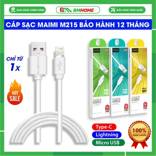 Dây cáp sạc nhanh Maimi M215 - cáp sạc Lightning/ Type C/ Micro Usb tương thích tất cả các dòng điện thoại - BH 12 tháng