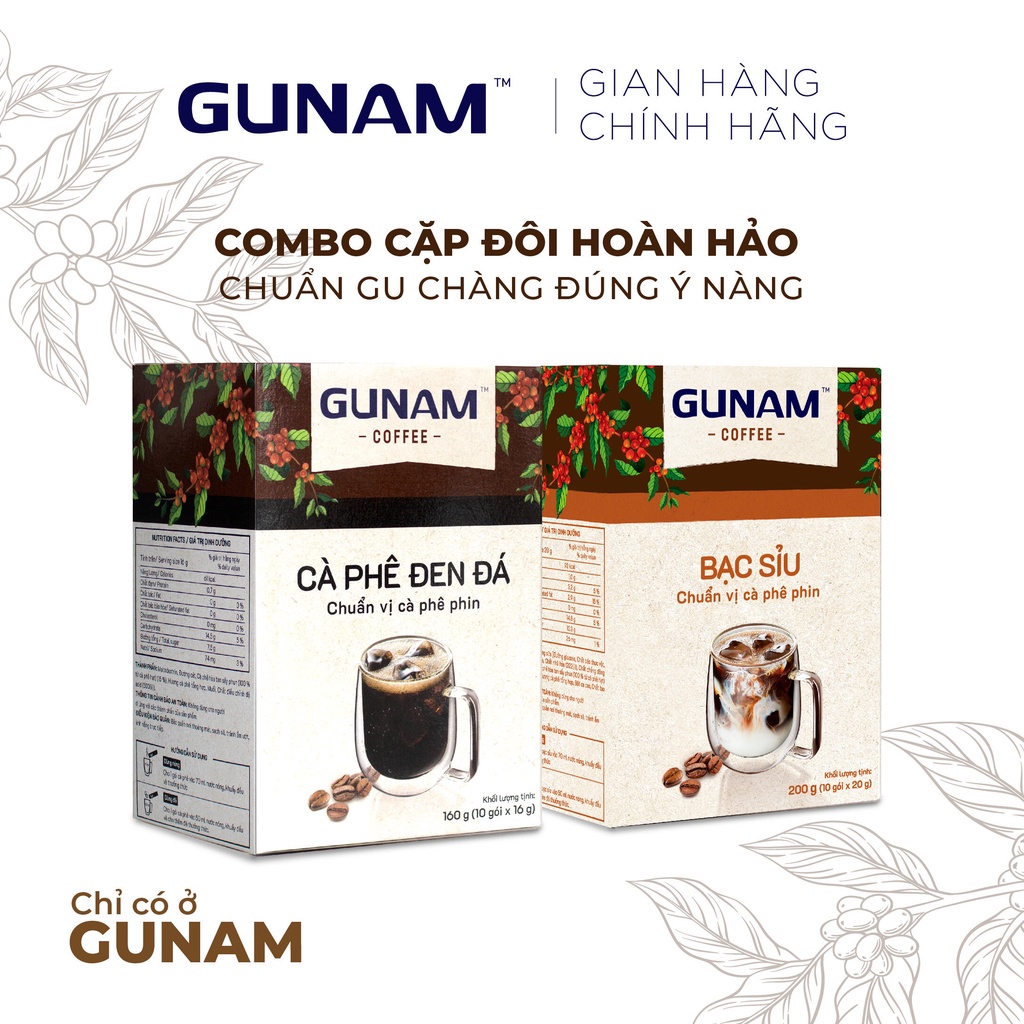 [TẶNG HỘP LOCK&amp;LOCK]Combo Cặp Đôi Hoàn Hảo - cà phê hòa tan GUNAM đen đá (10 gói x 16g) + cà phê hòa tan GUNAM bạc sỉu (