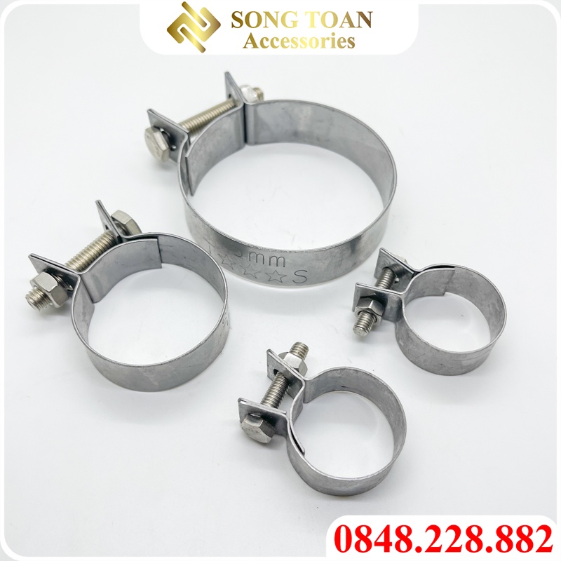 Đai Siết Ống & Cổ Dê & Quai Nhê Tán Vặn Bu Lông - Chất Liệu Inox - Dùng Siết Giữ Chặt Ống Mềm Vào Khớp Nối - Clamp