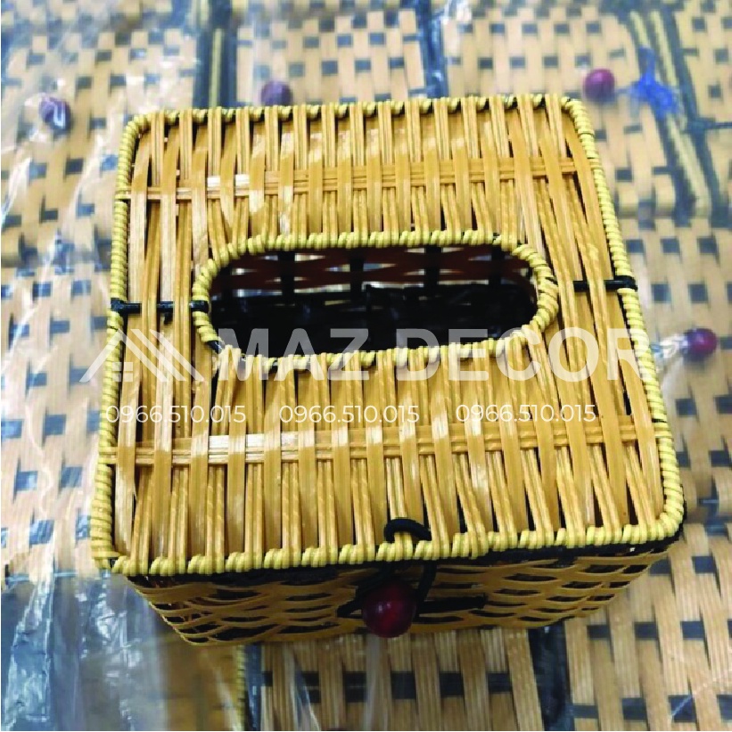 [Sỉ] Hộp đựng khăn giấy nhựa giống mây để giấy ăn vuông có nắp đẹp dày dặn