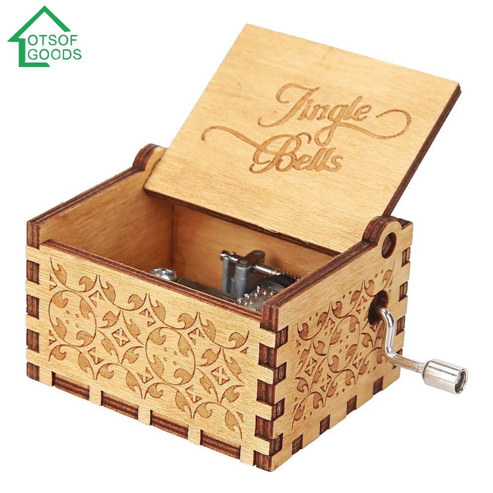 [LOTSOFGOODS] Retro Hand Cranked Wood Music Box for Party Xmas Gift Ornament