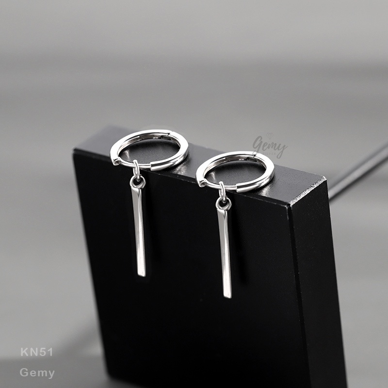 Khuyên tai nam bạc tròn thanh thẳng treo có thể tháo rời unisex Straight Line (1 chiếc) | GEMY SILVER KN51