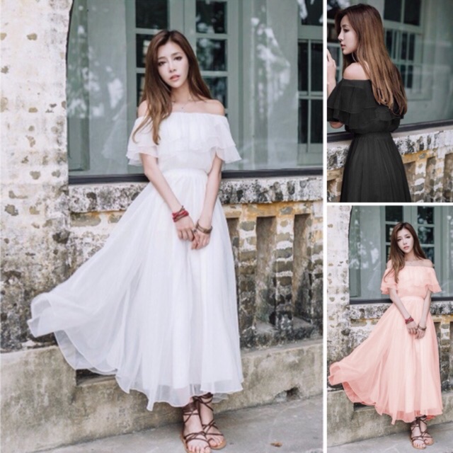 Đầm Maxi Voan trễ vai | BigBuy360 - bigbuy360.vn