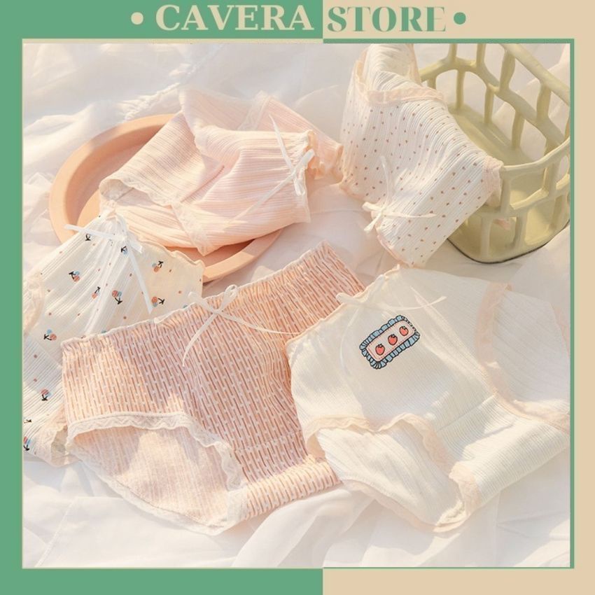 Quần lót nữ Cotton Cao Cấp viền ren siêu mềm mại, đính nơ cute dễ thương - L8036