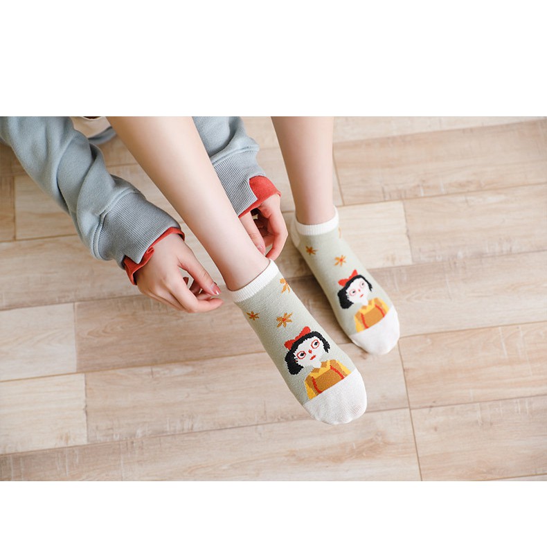Tất cổ thấp nữ In hình hoạt hình Cute Dễ thương Cổ thuyền Vớ nữ cổ ngắn Hoạt hình Chất Cotton