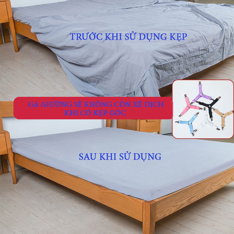 Bộ 4 kẹp ga giường drap chống xê dịch chun loại dày đàn hồi tốt , kẹp 3 góc tam giác có thể điểu chỉnh