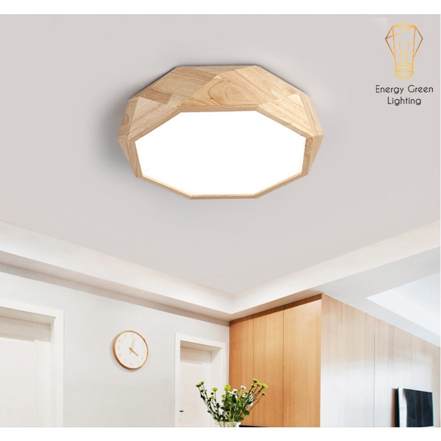 Đèn Ốp Trần Gỗ Đa Giác Energy Green Lighting DGT-5010 - Đường Kính 55cm - 3 Chế Độ Ánh Sáng