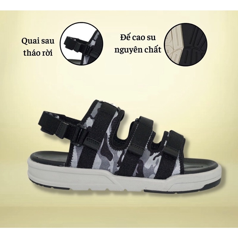 Giày sandal Vento Unisex nam nữ 3 quai, giày quai hậu VENTO - SD 1001 màu đen camo