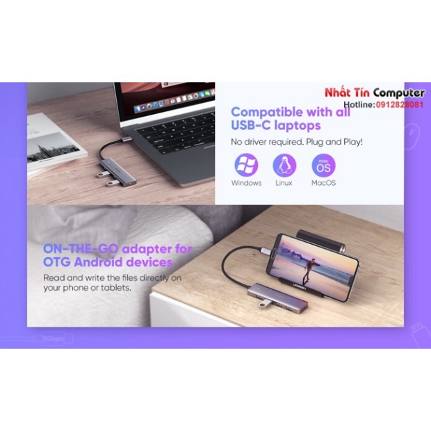 Bộ chia USB Type-C ra 4 cổng USB 3.0 có hỗ trợ nguồn Ugreen 70336 chính hãng  - Phân Phối Chính Hãng