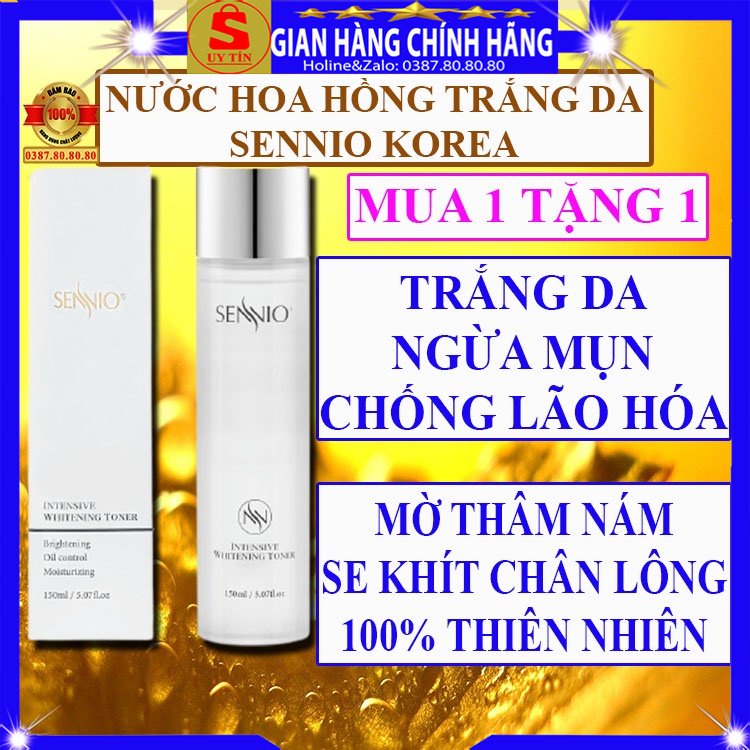 Nước hoa hồng không cồn se khít lỗ chân lông dưỡng trắng da Sennio hàn quốc kiềm dầu cấp ẩm cho da dầụ mụn nhờn khô nám