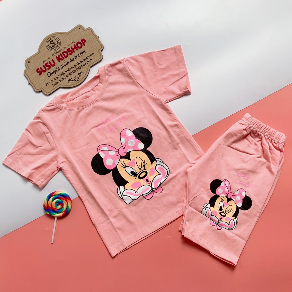 SIZE 1-13 (10-38KG) ĐỒ BỘ BÉ GÁI ÁO TAY NGẮN QUẦN LỬNG THUN COTTON IN HÌNH CHUỘT MINNIE