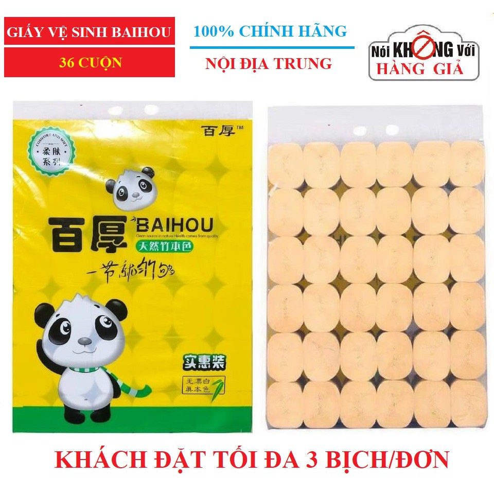 BỊCH 36 CUỘN GIẤY VỆ SINH GẤU TRÚC BAIHOU CHUẨN NỘI ĐỊA TRUNG ( SIÊU GIÁ RẺ )