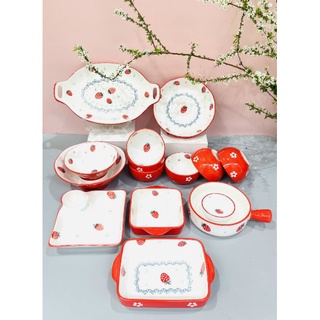 🍓Bộ bát đĩa dâu đỏ tách lẻ món🍓