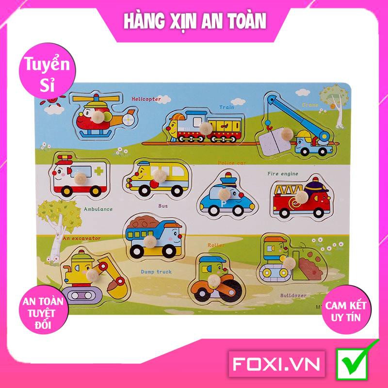 Bảng núm chữ và hình thông minh Foxi-Phát triển khả năng ghi nhớ-tưởng tượng-suy luận-logic-Đồ chơi gỗ an toàn cho bé