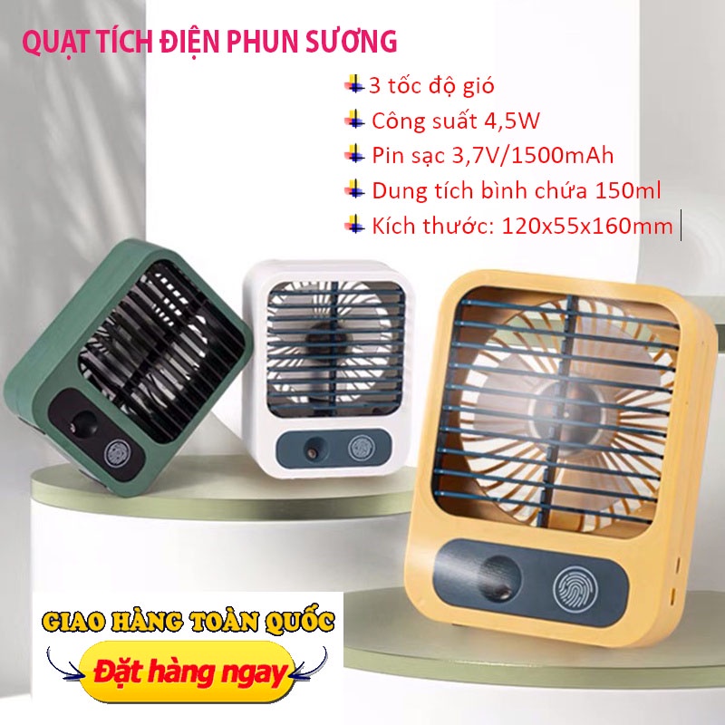Quạt Tích Điện Phun Sương Mini, Quạt Điều Hoà Hơi Nước Để Bàn 3 Tốc Độ Gió Cao Cấp