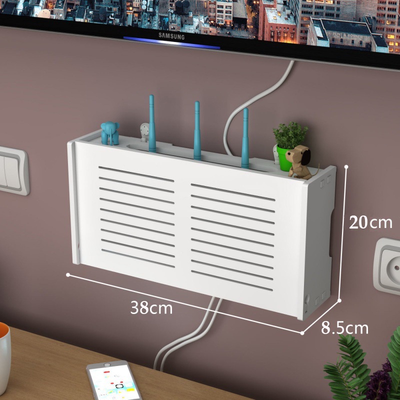 Kệ wifi treo tường, kệ để đầu thu 2 tầng VHR45 bằng gỗ Smartboard màu trắng sang trọng không cần khoan tường