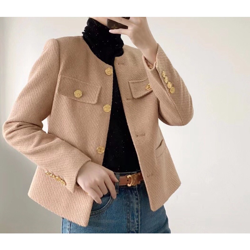 Áo khoác blazer dạ Celin* màu be hiện đại sang trọng