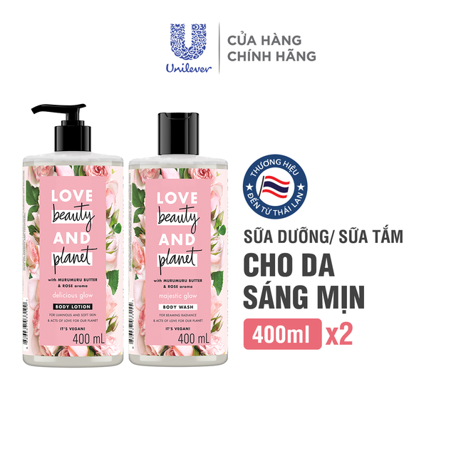 Combo Sữa Tắm + Sữa Dưỡng Thể Love Beauty And Planet Làm Sáng Da (400ml/Chai)