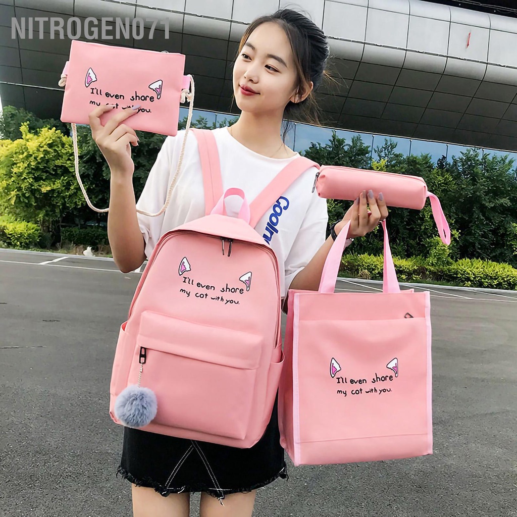 Nitrogen071 Bộ ba lô đi học 4 cái với Túi đựng bút chì đeo vai cho nữ sinh viên