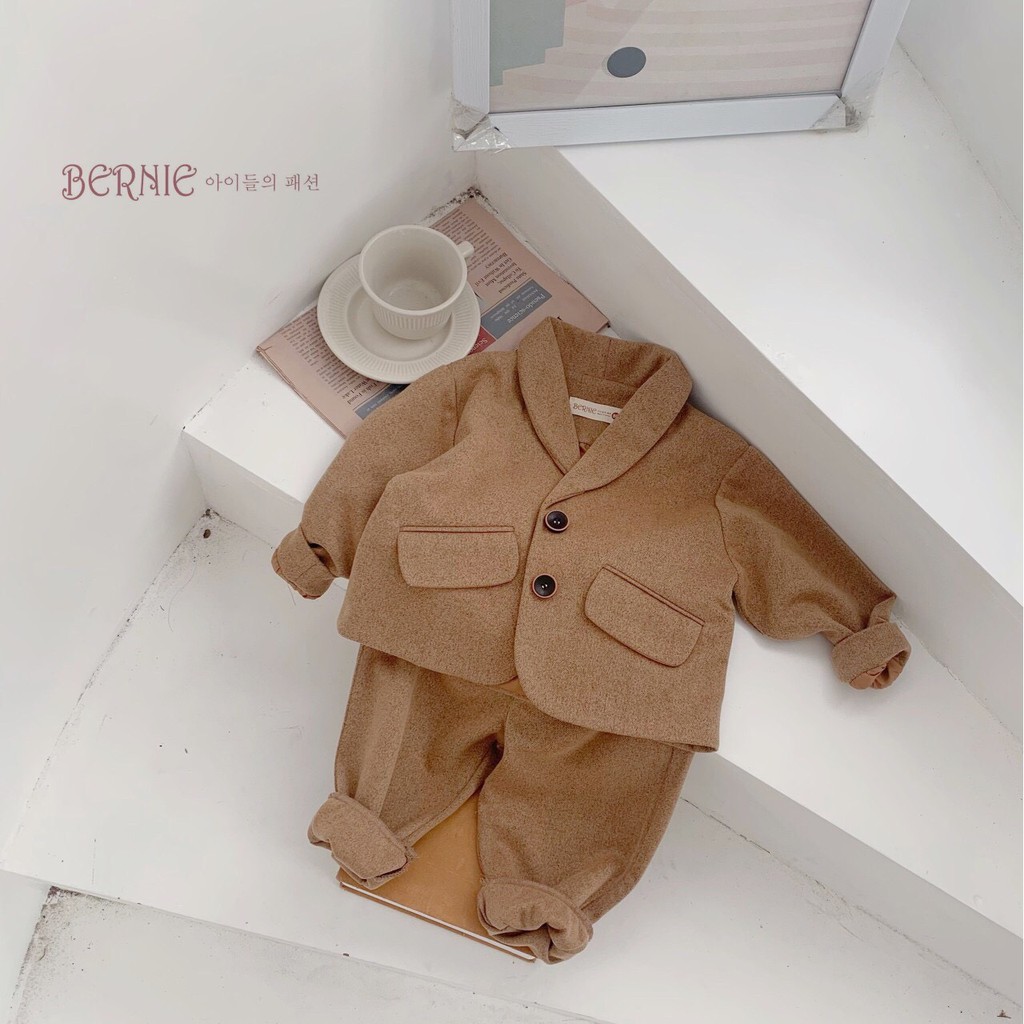 (HÀNG THIẾT KẾ MỚI) Set bộ vest dạ 2 khuy phong cách Hàn Quốc cho bé trai