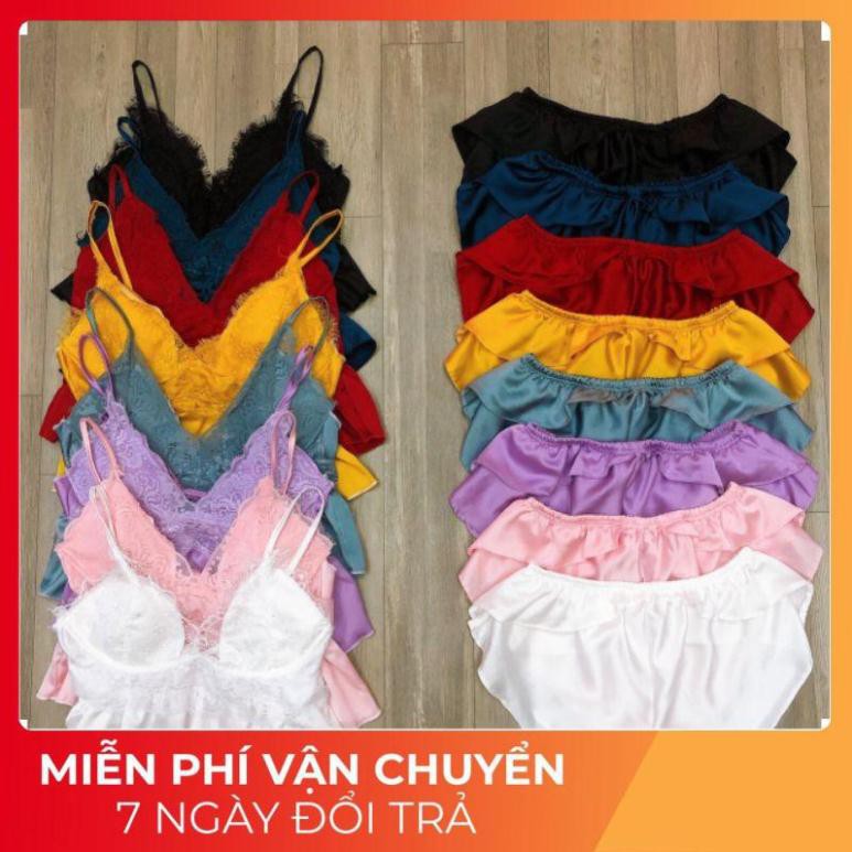 Đồ Ngủ Sexy Nữ Hai Dây Cột Lưng, Bộ Ngủ Sexy Chất Satin Cao Cấp 40-60kg | BigBuy360 - bigbuy360.vn