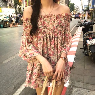 Áo Voan Trễ Vai Hoa Hồng ( Có ảnh thật )