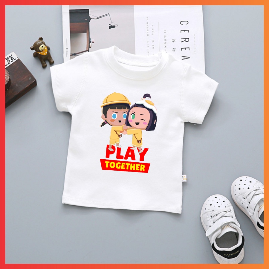 BST Áo thun phông in hình play together màu trắng đủ size cho bé trai bé gái