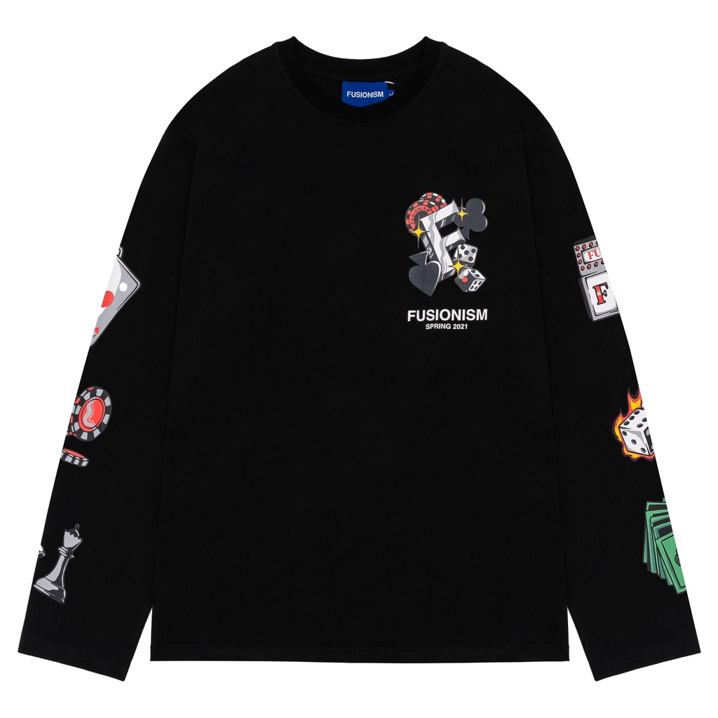 Áo thun Tay Dài Long Sleeve in hình Black Jack Fusionism - Màu Trắng Đen - Unisex - Form Oversize
