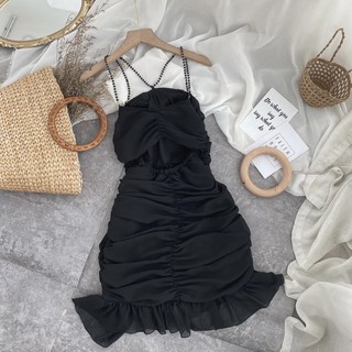 Đầm body đen đuôi cá thắt nơ lưng