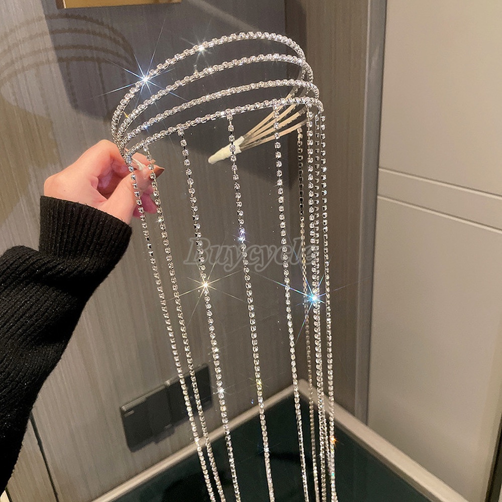 Băng Đô Kim Loại Đính Đá Tua Rua Thời Trang