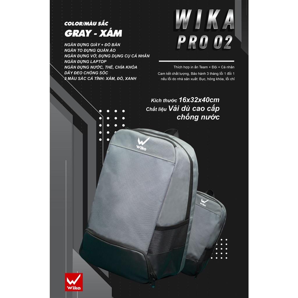 Balo Wika Pro 01 siêu bền, chất liệu vải dù hỗ trợ chống thấm nước
