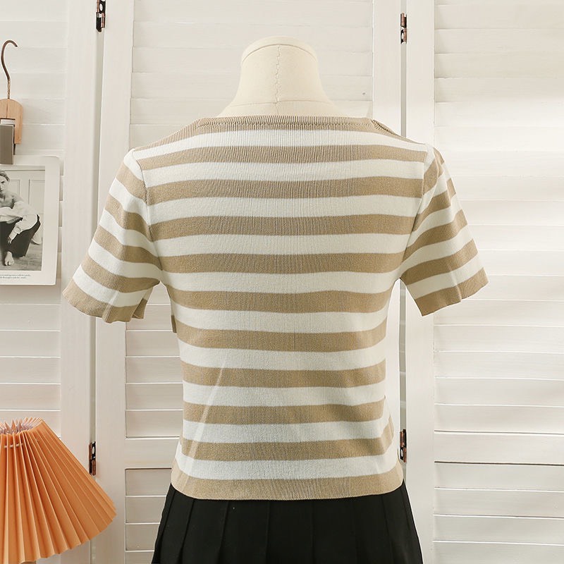 Áo Len Kiểu Ôm Body Tay Ngắn Có Dây Nơ Ngực Sọc Và Trơn Nữ Tính | Smide Clothing