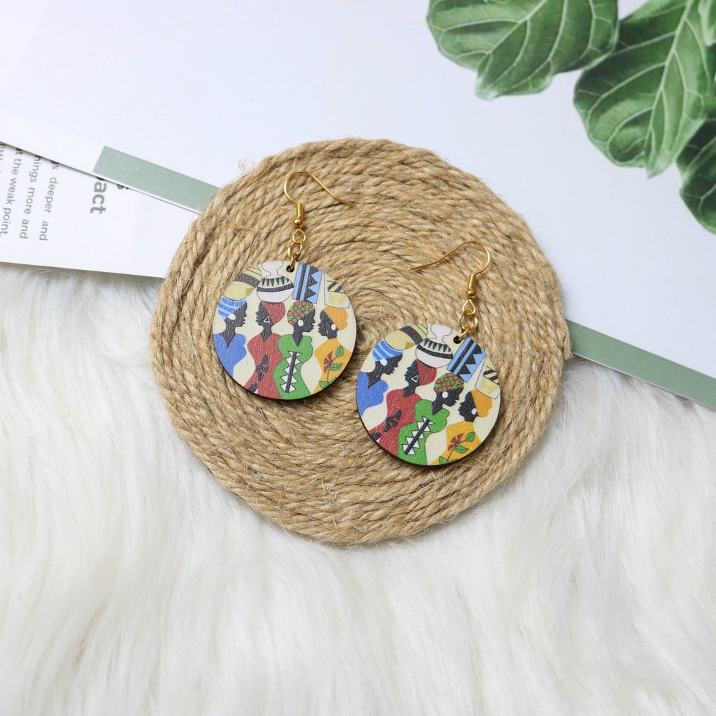 Bông tai gỗ họa tiết cô gái thổ dân