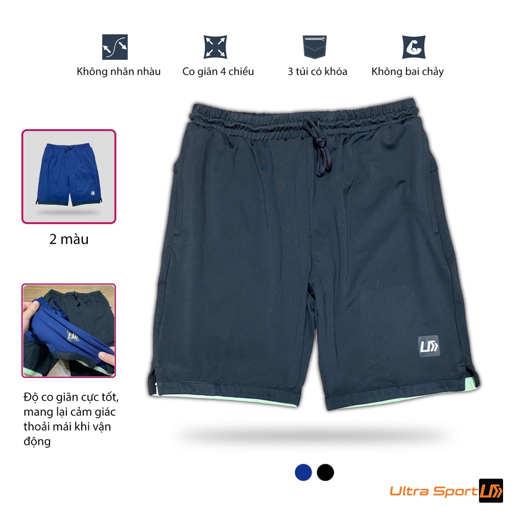 Quần đùi thun Ultra Sport co giãn 4 chiều, 3 túi 3 khoá siêu tiện lợi