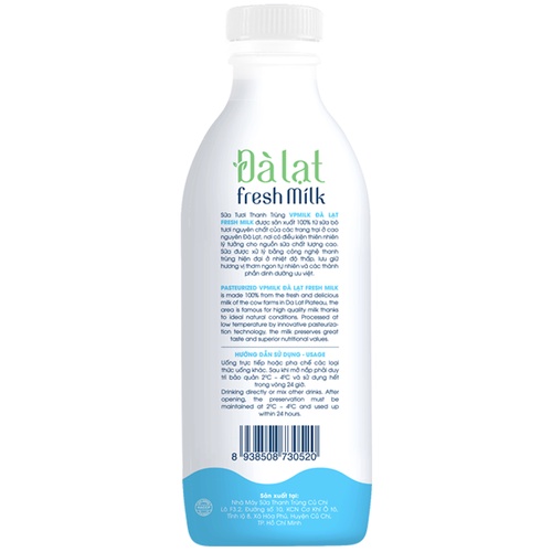 10 chai Sữa tươi thanh trùng VPMilk Đà Lạt Fresh Milk - Không Đường dành cho mọi lứa tuổi ( 200ml - 450ml - 950ml - 2000