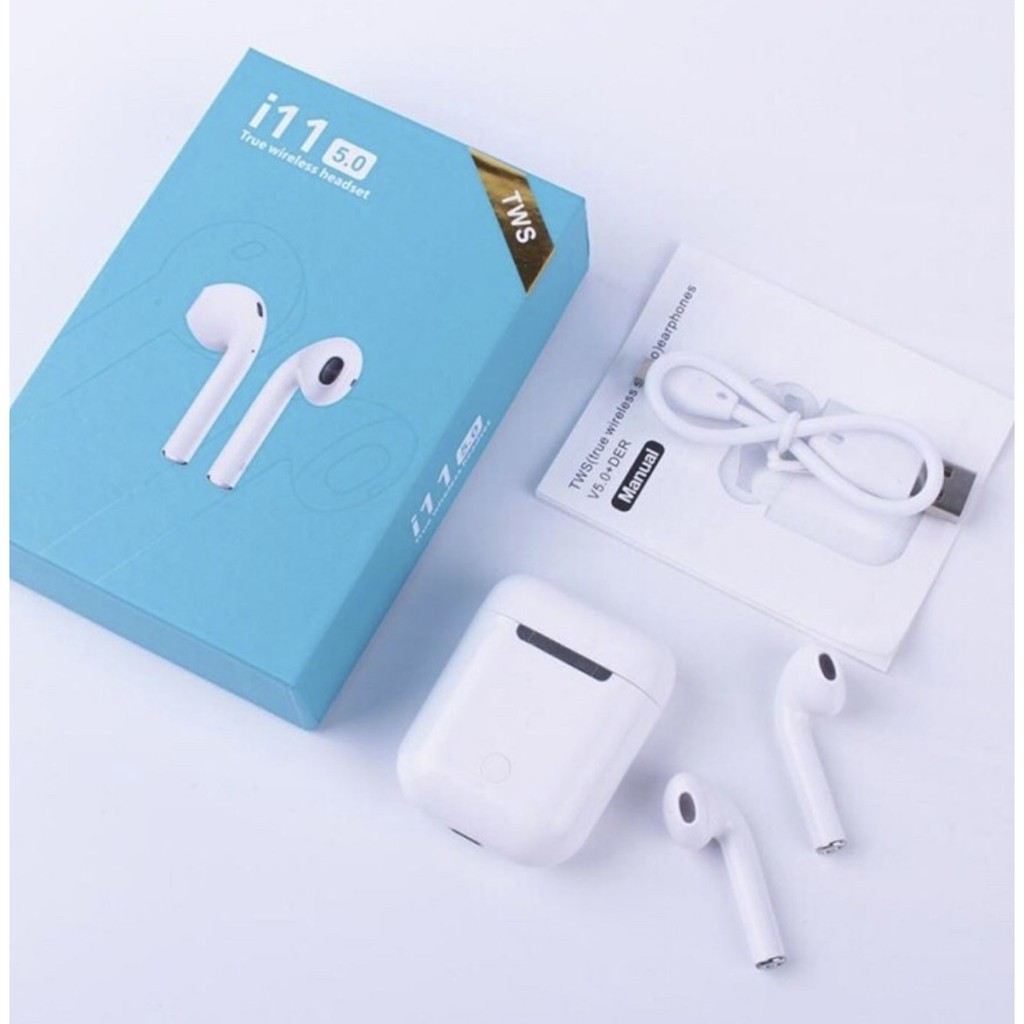 [Xả kho] Tai nghe i11 TWS cảm biến vân tay công nghệ 5.0 bluetooth (1 bộ gồm: 2 tai + 1 hộp sạc + 1 dây + 1 sách HD)