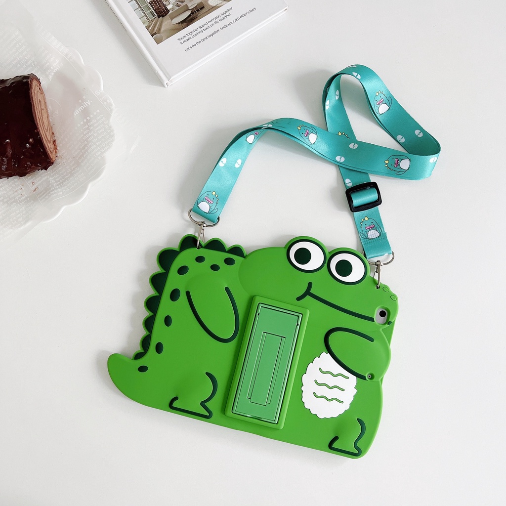 Ốp Máy Tính Bảng Silicon Mềm In Khủng Long Hoạt Hình Có Dây Đeo Cho iPad 234 2019pro/2020/2018/2017/mini12345/air12