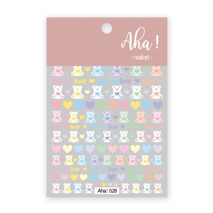Sticker 3D Gấu Tim Pastel | Hình Dán Móng Tay Đáng Yêu Aha! 028
