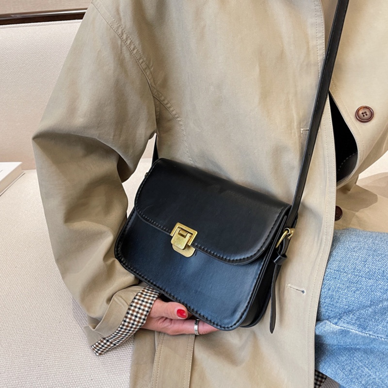 Túi đeo chéo có khóa phong cách retro đơn giản cho nữ