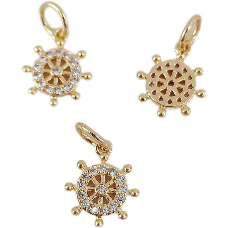 Mặt Dây Chuyền Hình Bánh Lái Mini Bằng Đồng 14k 10mm Màu Vàng Kim Thời Trang